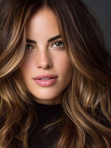 Brunette with blonde face-framing money-piece highlights